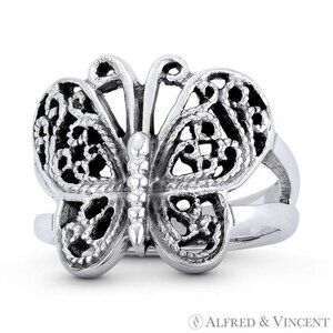 Butterfly Spirit Animal Charm Rebirth Ring in .925 Sterling Silver - Size 9